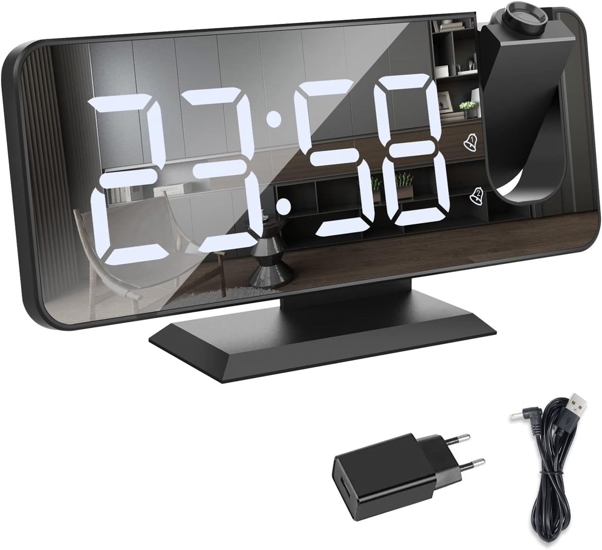 Thijox - Digitale Projectiewekker met USB-aansluiting, Dubbel Alarm, LED-Display, 180° Projector en 3 Helderheidsinstellingen voor Slaapkamer en Kanto