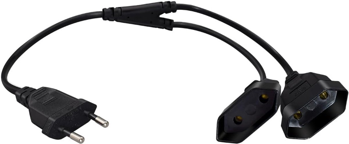 SnelShoppen - 0.3m EU 2 Polige Verlengkabel met 90° Hoekstopcontact, Compacte Stekker voor Computer, PDU, Kantoor, PVC, 10A/250V