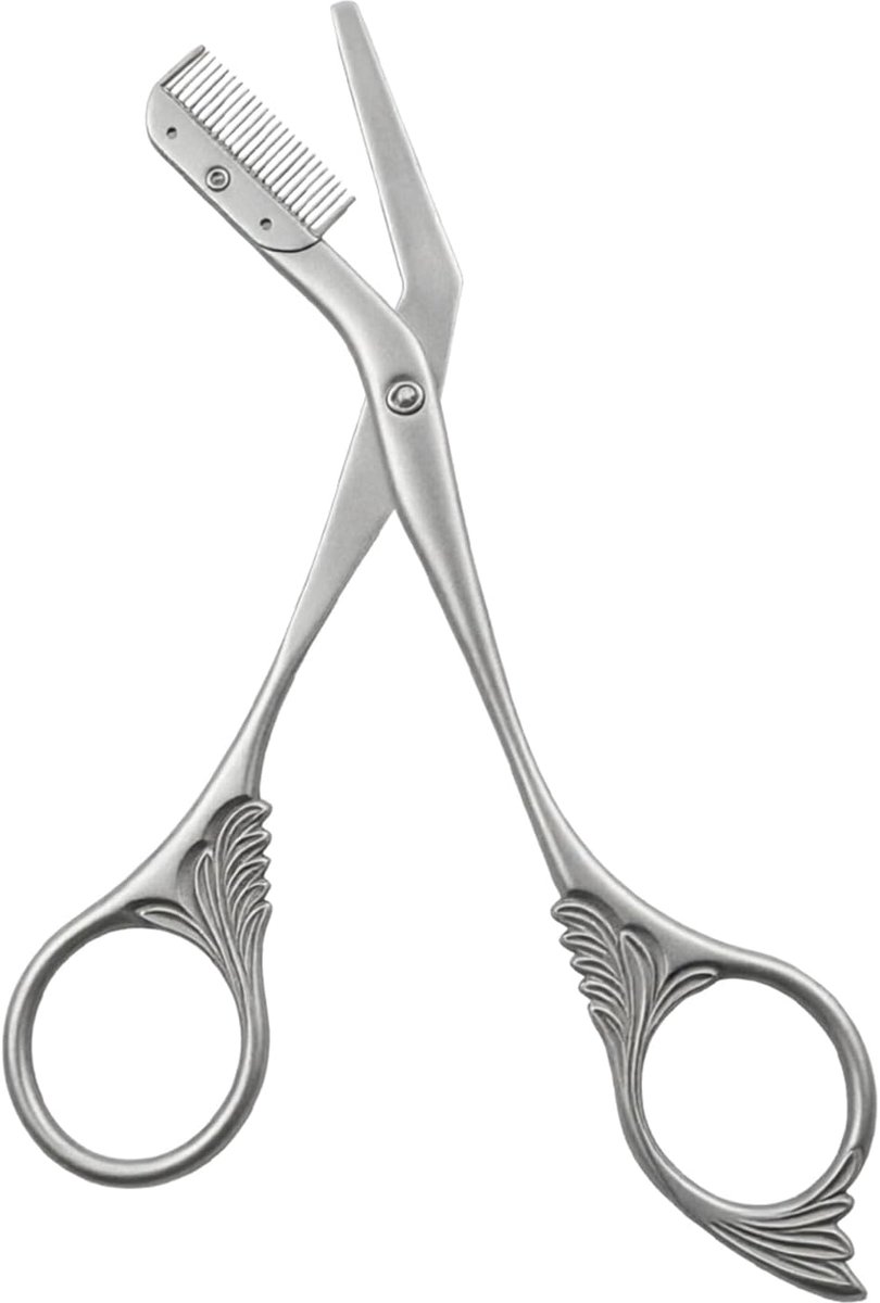 Professionele Wenkbrauw Schaar met Kam en Precision Trimmer voor Perfecte Snor en Baardverzorging (Zilver)