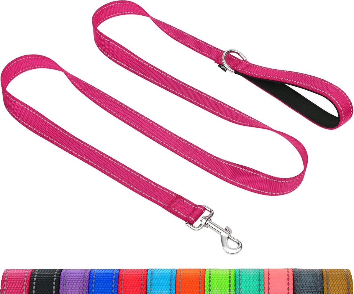 SnelShoppen - Hondenlijn voor Kleine tot Medium Honden | Dubbelzijdig Reflecterend | Zacht Neopreen Handvat | 2cm Breed en 120cm Lang | Felroze
