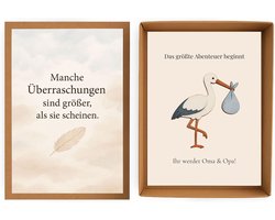 SnelShoppen - Milaboo Stülpbox Zwangerschap Cadeau voor Grootouders en Familie met Ooievaar Beeldje en Kaart - 6 Varianten (Opa en Oma)