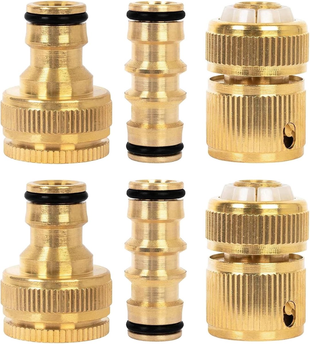 SnelShoppen - 6-delige Messing Slangaansluiting Set voor Tuinslang 1/2 en 3/4, Adapter voor Kraan, Snelkoppelingen en Slangaansluitingen voor Buiten,