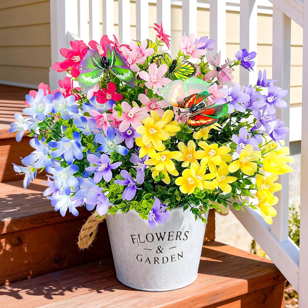 SnelShoppen - 5 Bundels Kunstbloemen Realistisch - UV-Bestendig Balkonplanten Boeket voor Buiten en Binnen - 35 cm Lang - Decoratie voor Tuin, Balkon,