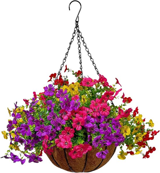 Foto: Snelshoppen hanging baskets kunstbloemen pansies 30cm faux bloemen pot voor binnen buiten tuin decoratie bruiloft balkon porch huis decora