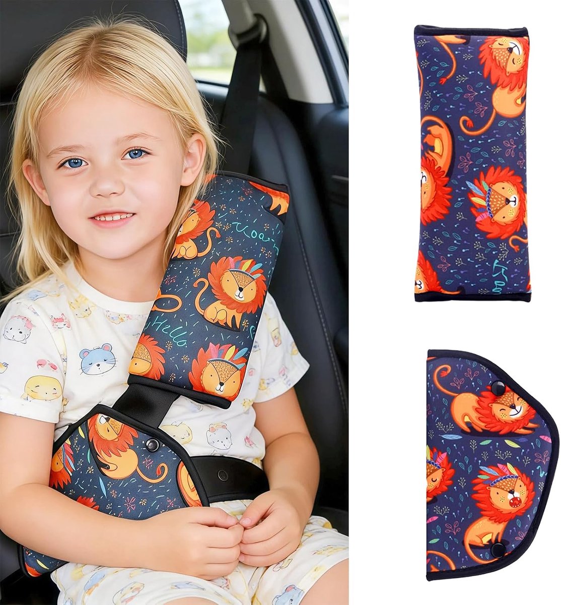 SnelShoppen - Gordelkussens Kinderen 2 Stuks, Verstelbare Schoudervullingen Auto, Afneembare Taille, Gordelbescherming, Antislip Positioneringsclip vo