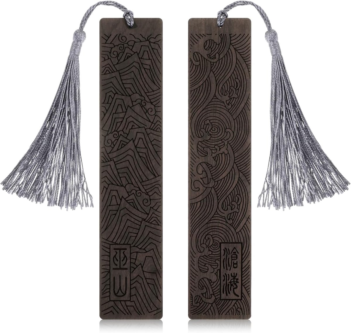 SnelShoppen - Amaxiu Houten Boekenleggers Set van 2 - Handgemaakte Vintage Bookmark voor Boekenliefhebbers - Natuurlijke Houtbewerking met Keramisch P