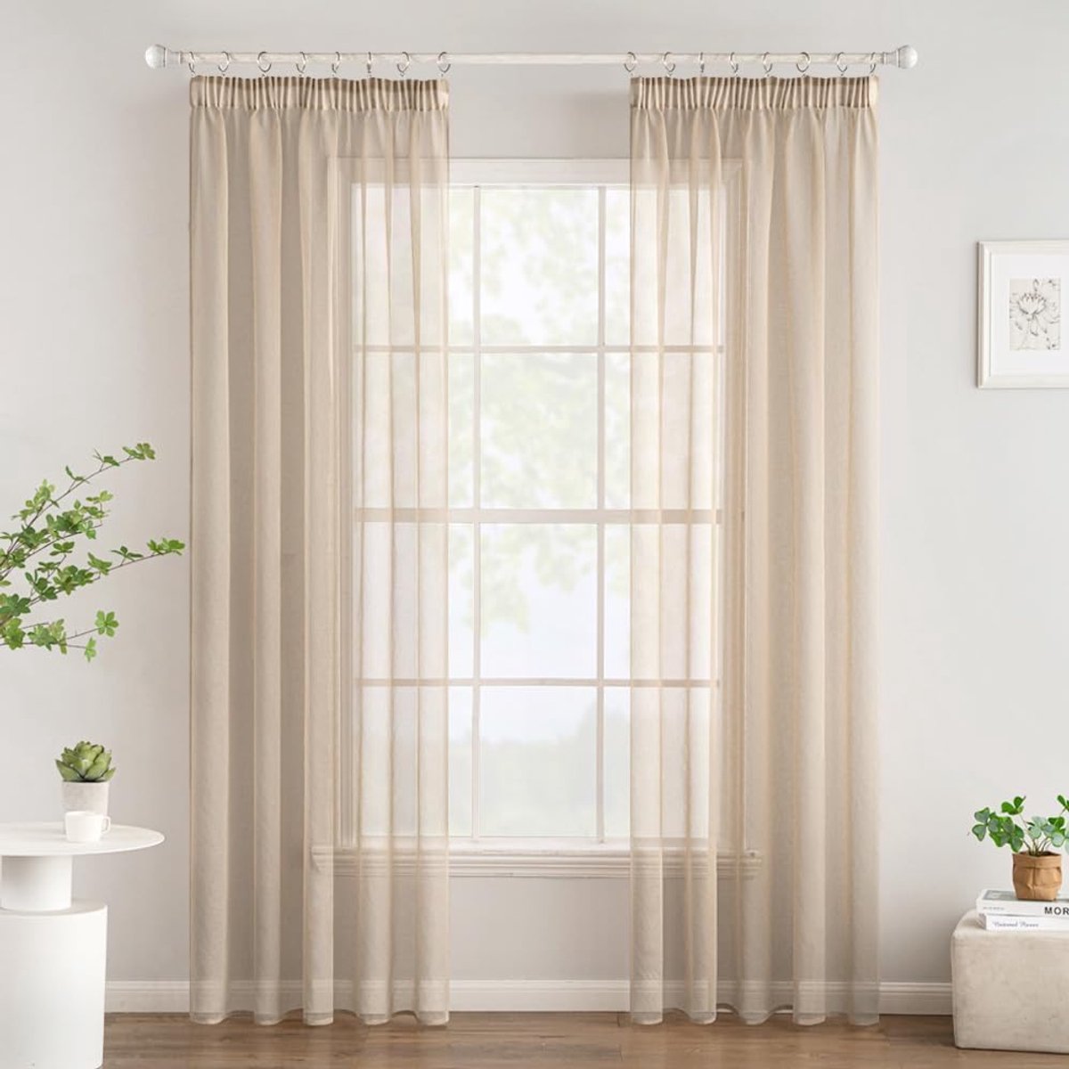 SnelShoppen - Voile Gordijnen met Rimpelband 2 Stuks 140 x 280 cm Beige - Transparante Gordijnen voor Woonkamer en Slaapkamer - Modern en Elegante Raa
