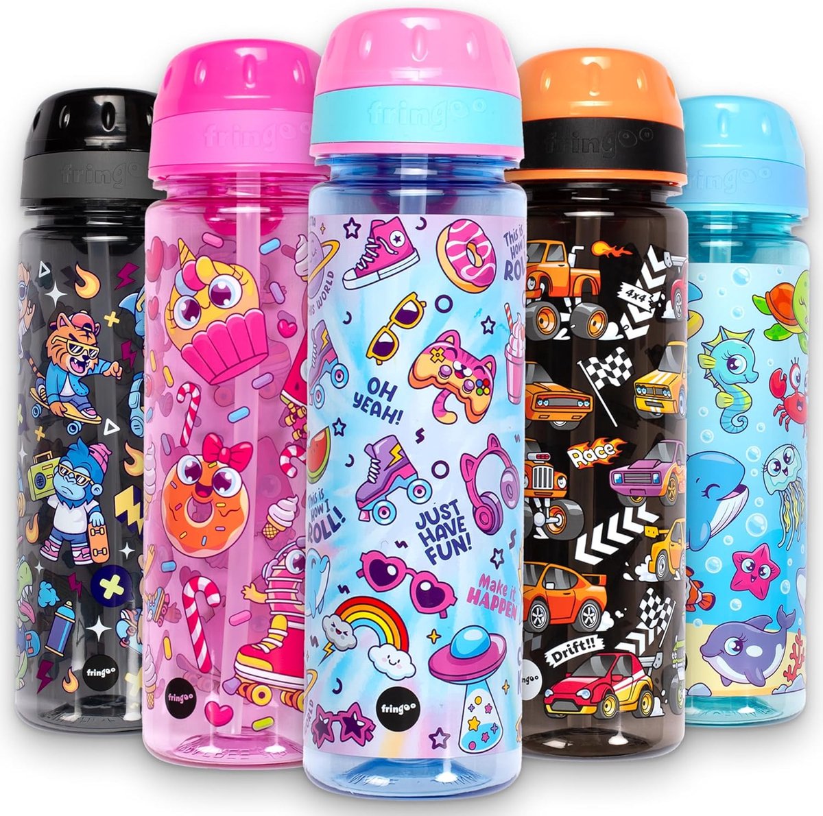 SnelShoppen - Kindervoordele Drinkfles 650 ml voor School met Handvat, 100% Lekvrij, BPA-vrij, Duurzaam, Kleurrijk en Leuk voor Jongens