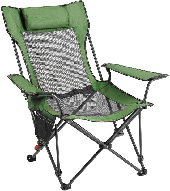 Opvouwbare Campingstoel met 4 Verstelbare Posities, Comfortabele Stoel met Bekerhouder, Mesh Strandstoel met Hoofd- en Voetensteun, Draagkracht tot 100 kg, Ideaal voor Buitenkamperen, Groen — afbeelding 2