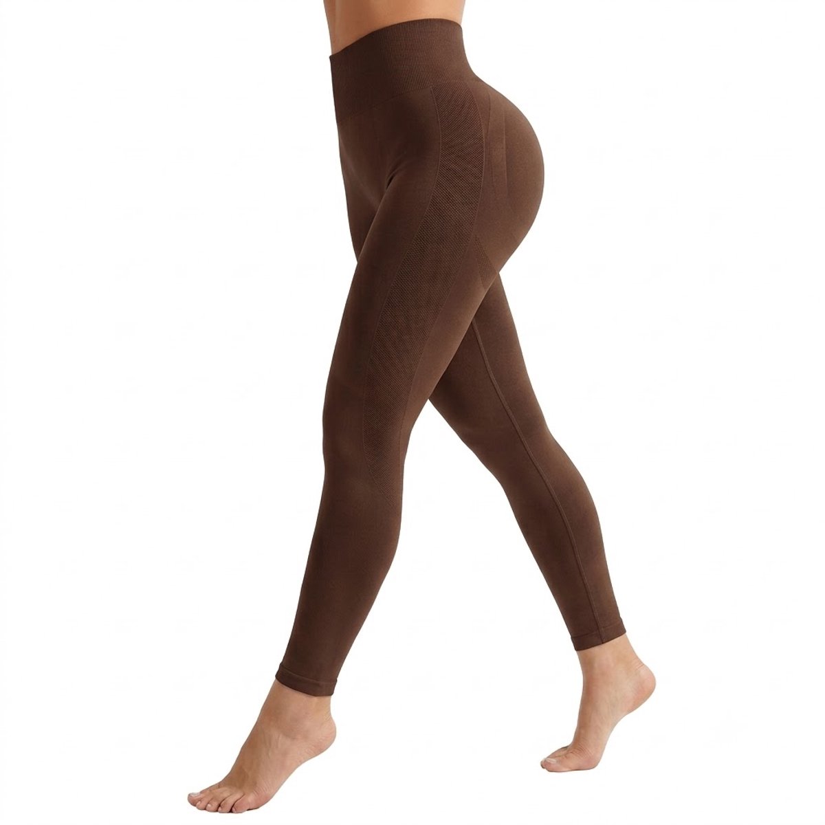 Koffie bruine naadloze yoga legging dames hoge taille sport legging buik controle perzik billen shaping fitness legging pilates legging 4 way stretch ademend squat proof look elastische taille M