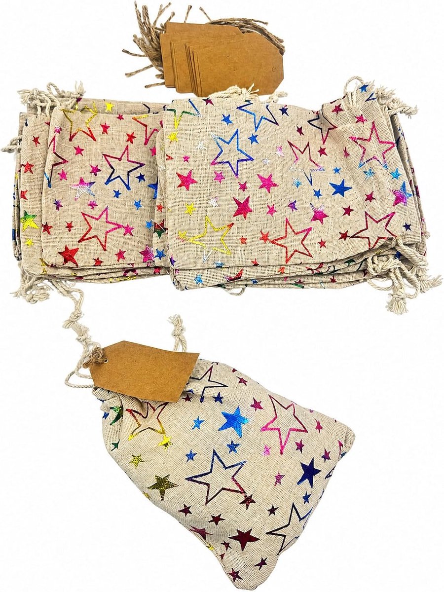 SnelShoppen - 20 Katoenen Zakjes met Trekkoord, Kleine Stoffen Zakjes 13x18 cm, Duurzaam Katoen, Herbruikbare Linnen Zakjes voor DIY Adventskalender,