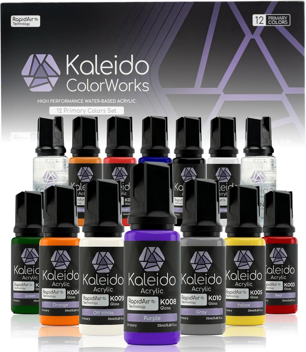 SnelShoppen - Airbrush Acrylaatverf Set 12 Kleuren - 20 ml - Sterke Hechting, Opaque Dekking, Snelle Droogtijd, Ideaal voor Kunst, Hobby en Modelbouw