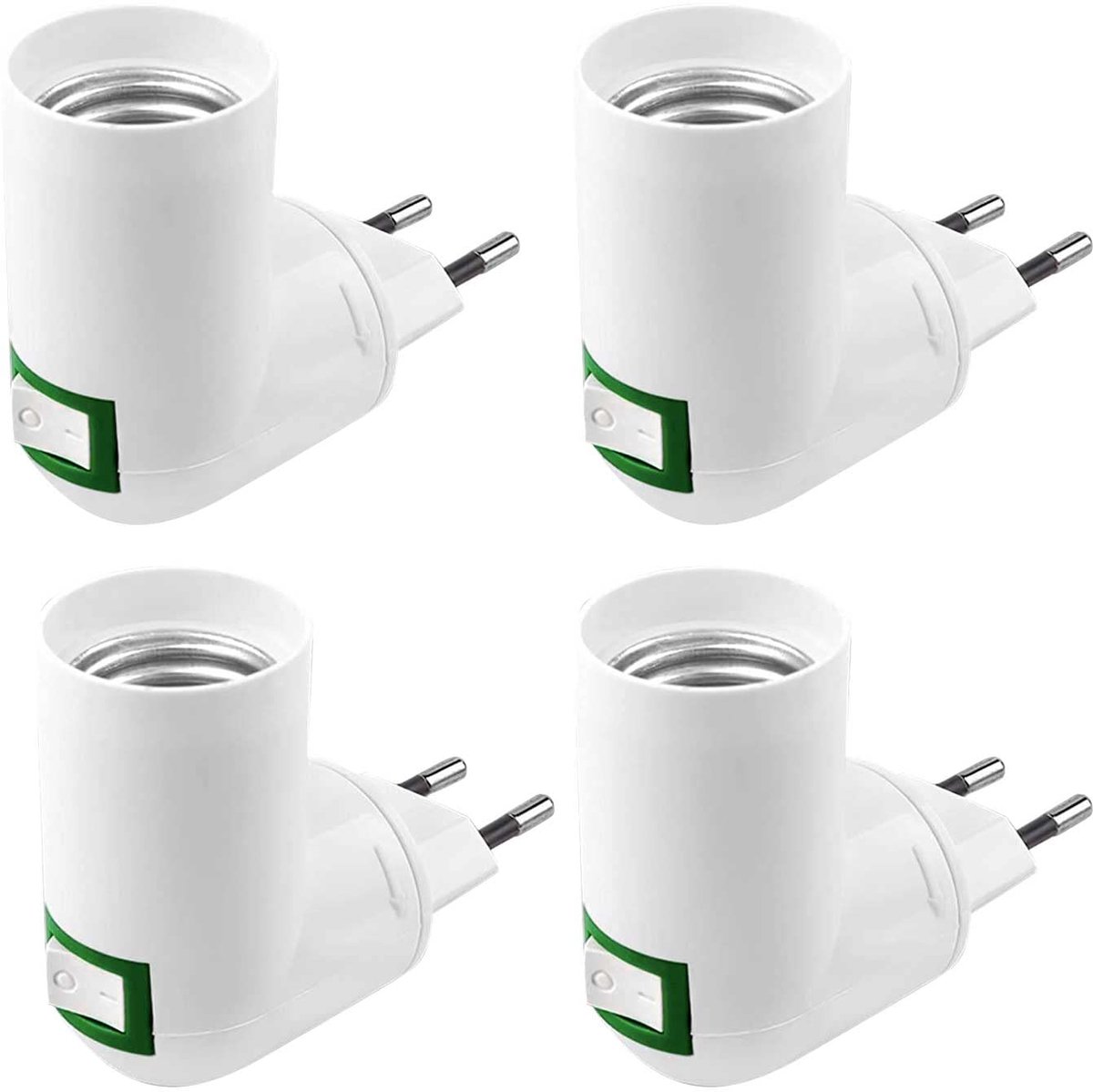SnelShoppen - Pack van 4 E27 Lampfittingen met Schakelaar, Draadloze AC 220V Lampenhouder voor LED Lampen, Binnengebruik, Hoogwaardige Koper en PBT, E