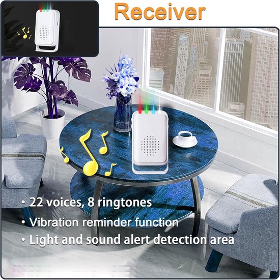 Bewegingssensor Detector Deurbel voor Business Store Entry Alert, Welkom Zoemer Monitor Deurbel Alarm voor Ouderen Thuis (1 Sensor en 2 Ontvanger) — afbeelding 4
