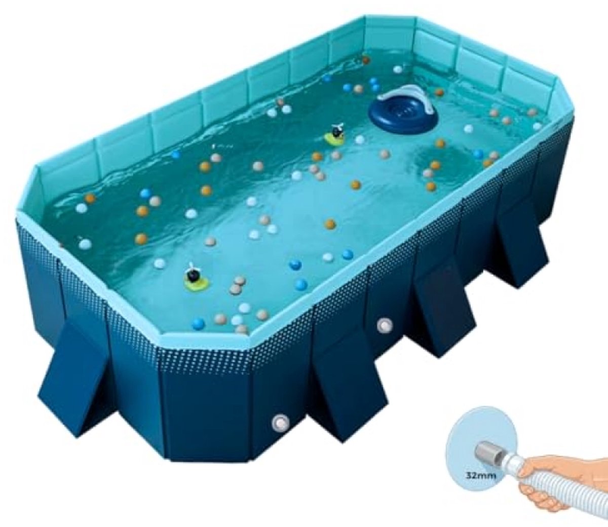 Indutex Foldable Pool Opvouwbaar Zwembad – 253 x 133 cm – Geschikt voor Kinderen en Honden, met Pompaansluiting, Blauw
