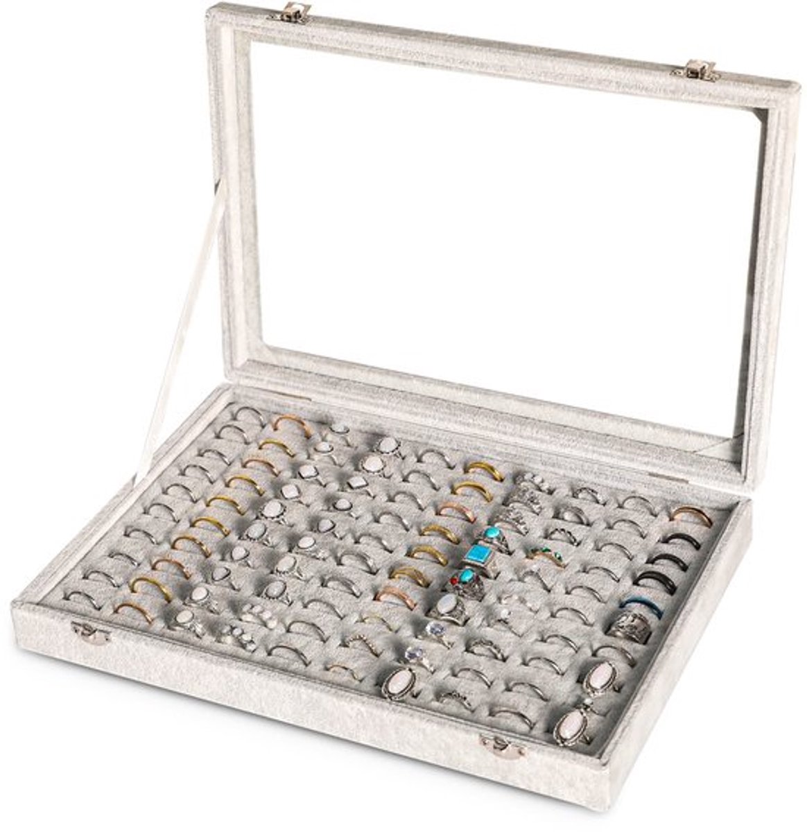 NTHProducts - Ringhouder - Sieradenopslag - 100 Ring Slots - Grijs - Juweel