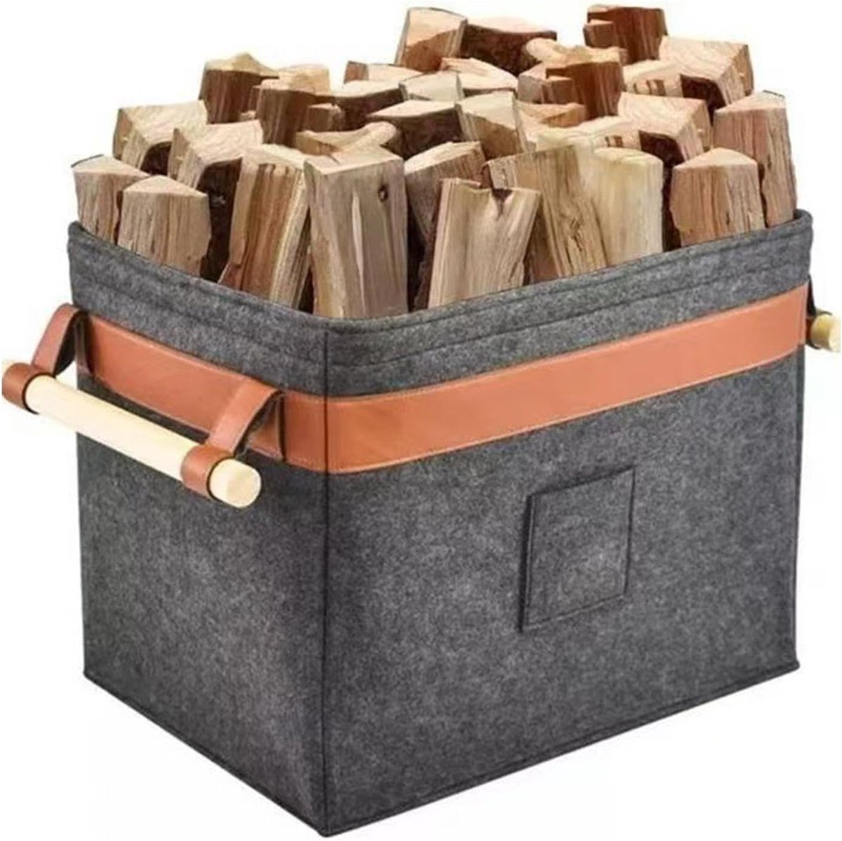 Houthaard Mand - Opbergmand - Haardhout Opslag - Inclusief Handvatten - 45 x 32 x 40 cm - Grijs