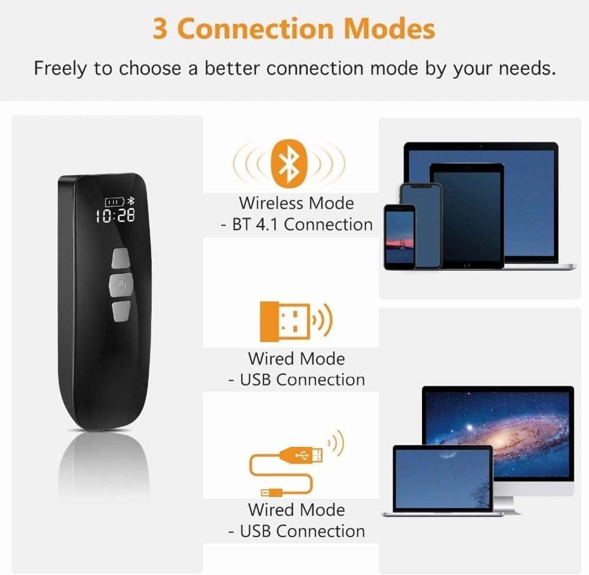 Barcode Scanner - Streepjescodelezer Mini - Snelle Data Invoer - Draadloos Met LCD - 1500mAh Batterij - Zwart