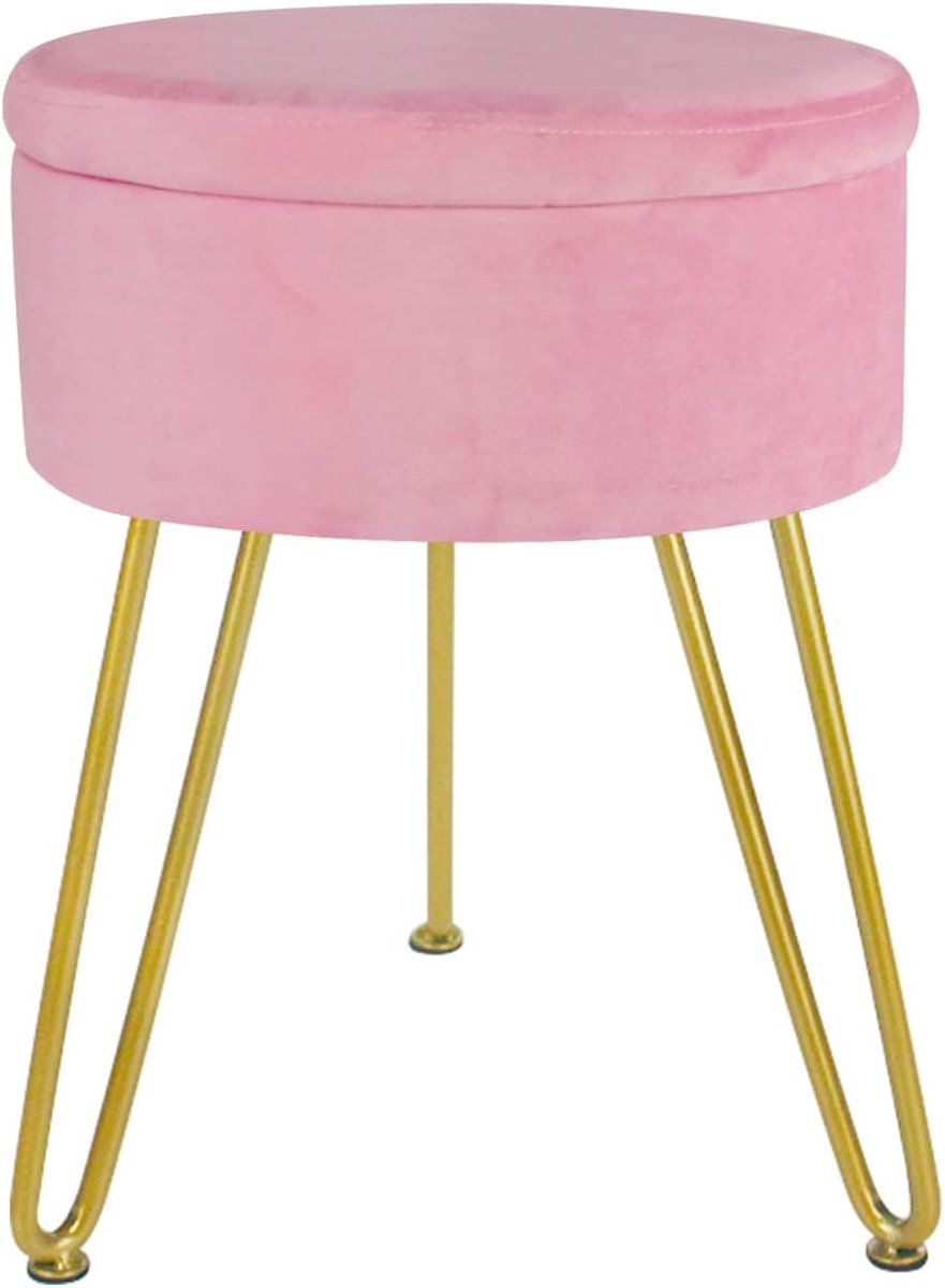 Opbergkruk - Voetenbank bijzettafel - Ruimte Organiseren - Draaibaar tafelblad - 34x41 cm - Roze
