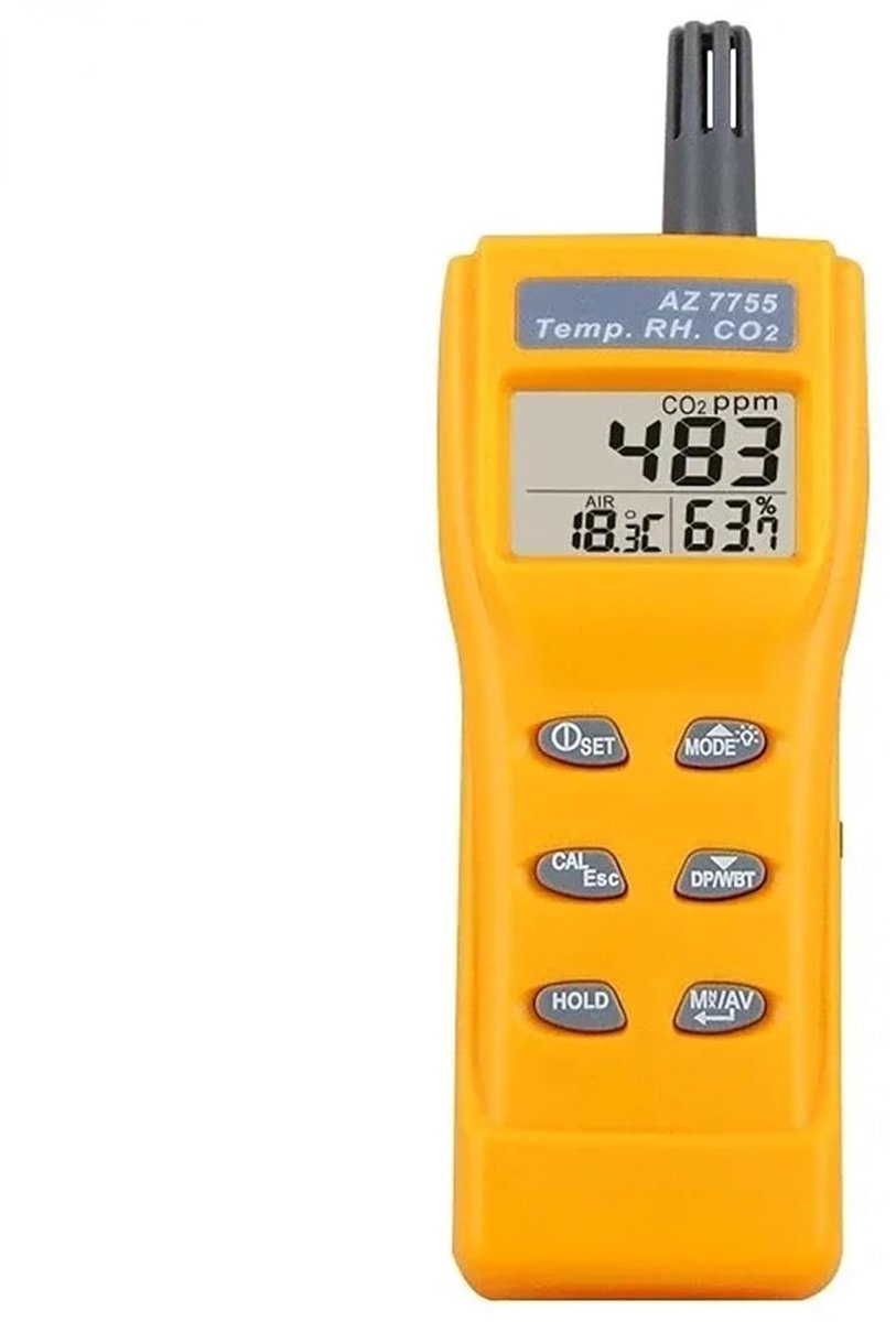 CO2 Vochtigheid Tester - Luchtkwaliteit Meter - Klimaat Meten - Niet-dispersieve Infraroodsensor - 0-9999 ppm - Zwart