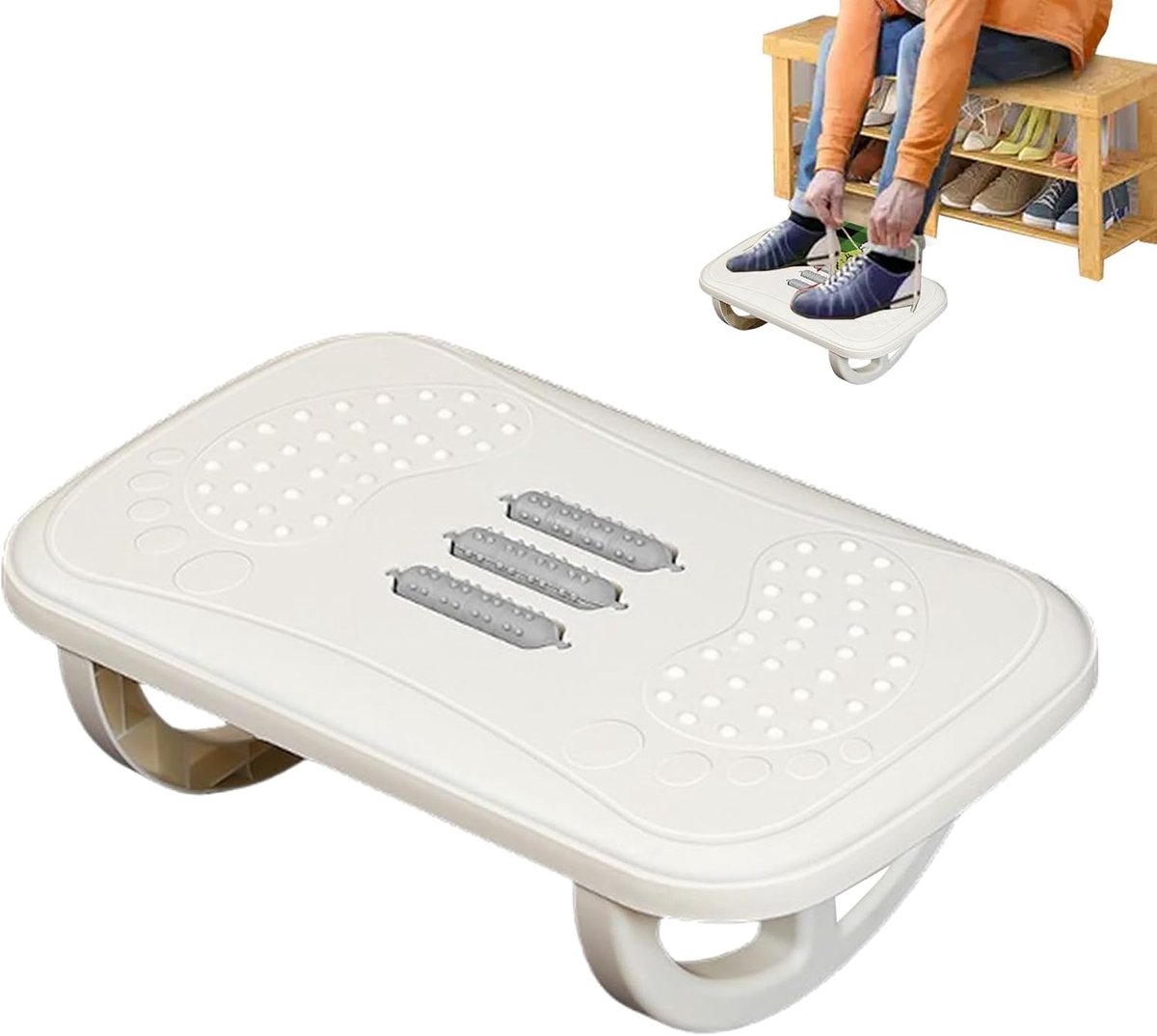 Voetsteun Onder Bureau - Ergonomische Kruk - Benen Ontspannen - Met Massagerollen - 37.5 x 23 cm - Grijs