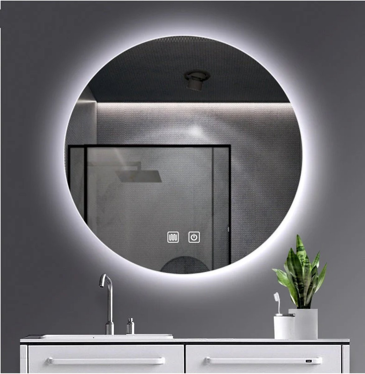 H&F LED Spiegel Rond Ø60 cm – Dimbaar 3 Lichtkleuren – Anti-condens – Verlichte Badkamerspiegel Wit