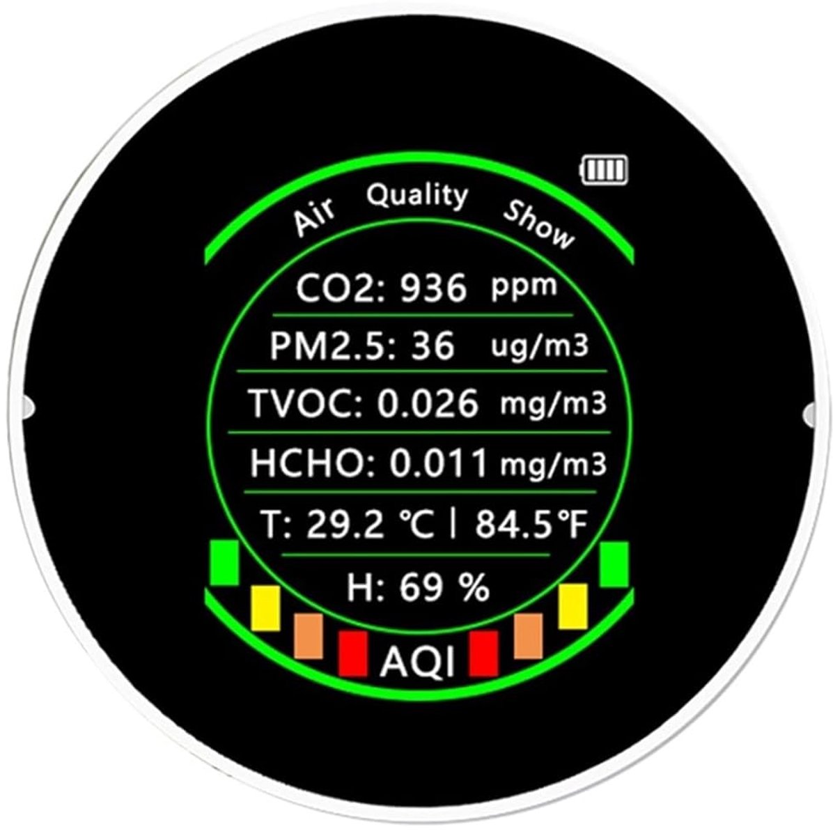 Luchtkwaliteit Monitor - Meter CO2 - Binnen Milieu - 7-in-1 Tester - Compact Formaat - Wit