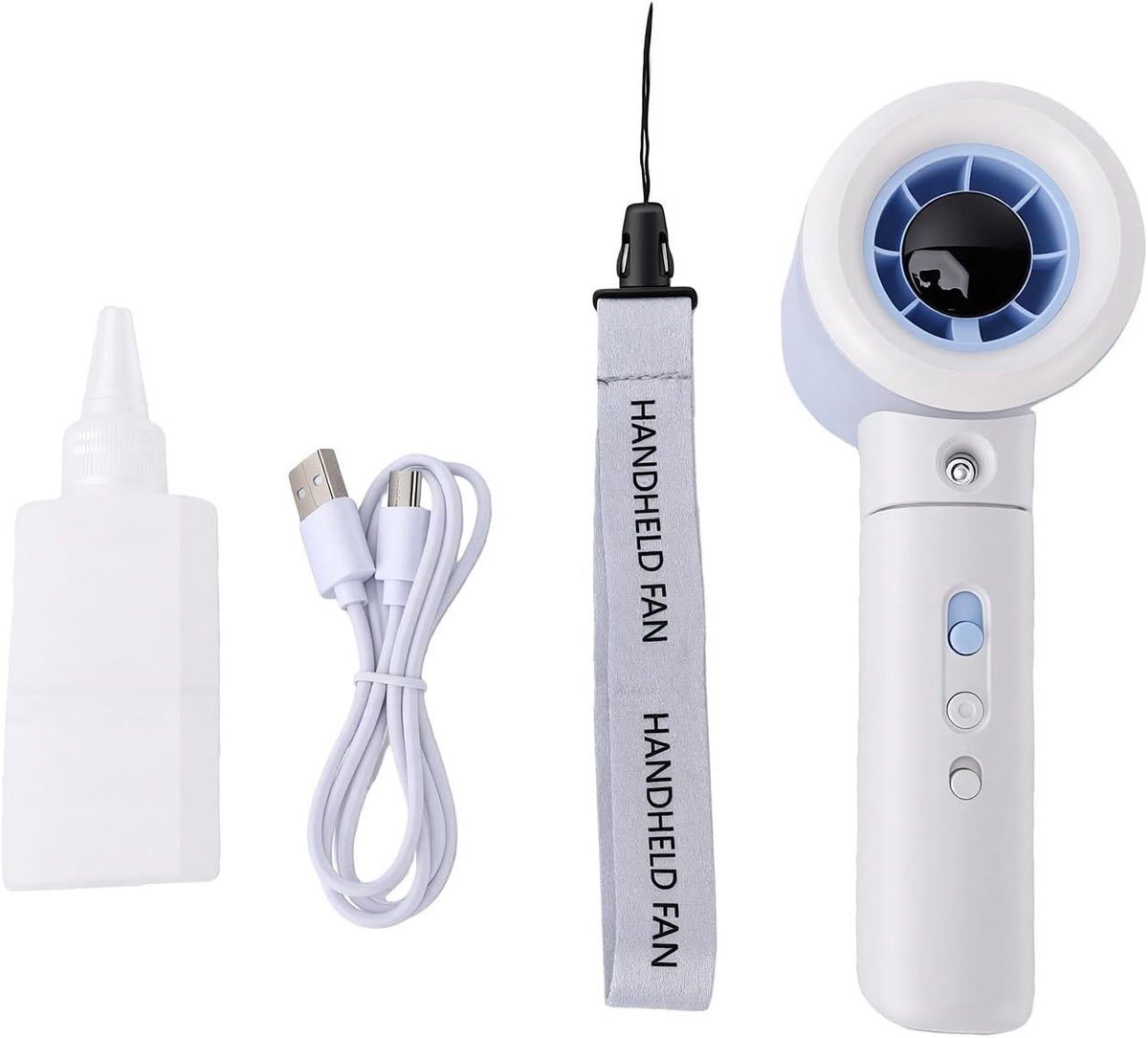 Handventilator Mistspray - Draagbare Koeler - Persoonlijke Verkoeling - Traploze Snelheid Digitaal - 3000 mAh Batterij - Wit