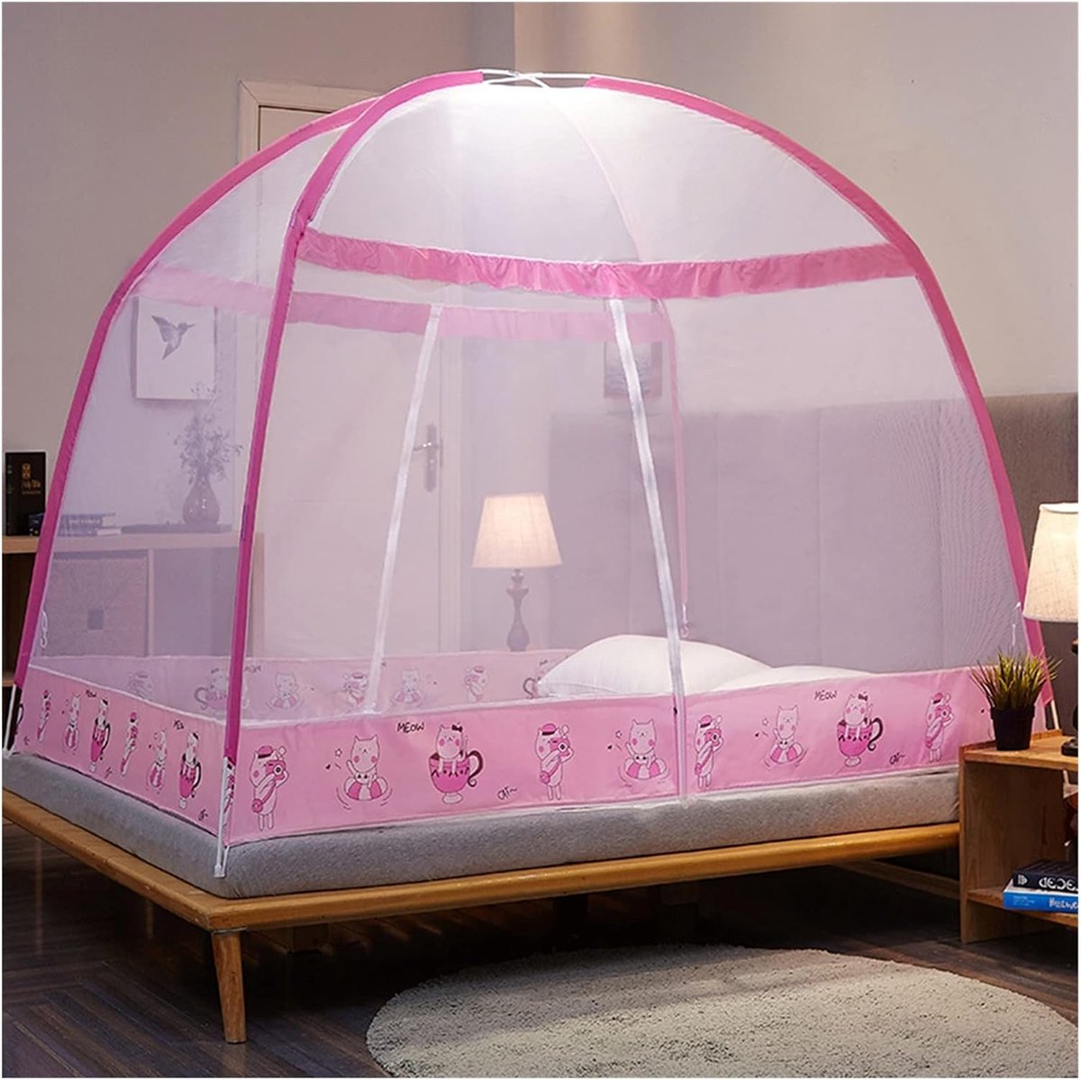 Klamboe Bed Luifel - Muggennet Tent - Comfortabel Slapen - Volledig Afgesloten Bodem - 1.2m Bed - Roze