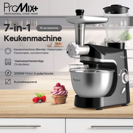 TurboTronic TT-006 / Keukenmachine - Staande Keukenmixer- keukenrobot -Foodprocessor - 5 Liter - 2000W - Zwart van TurboTronic — afbeelding 2
