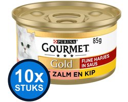 10x Gourmet - Gold Fijne Hapjes Zalm & Kip - Kattenvoer Natvoer - 85g