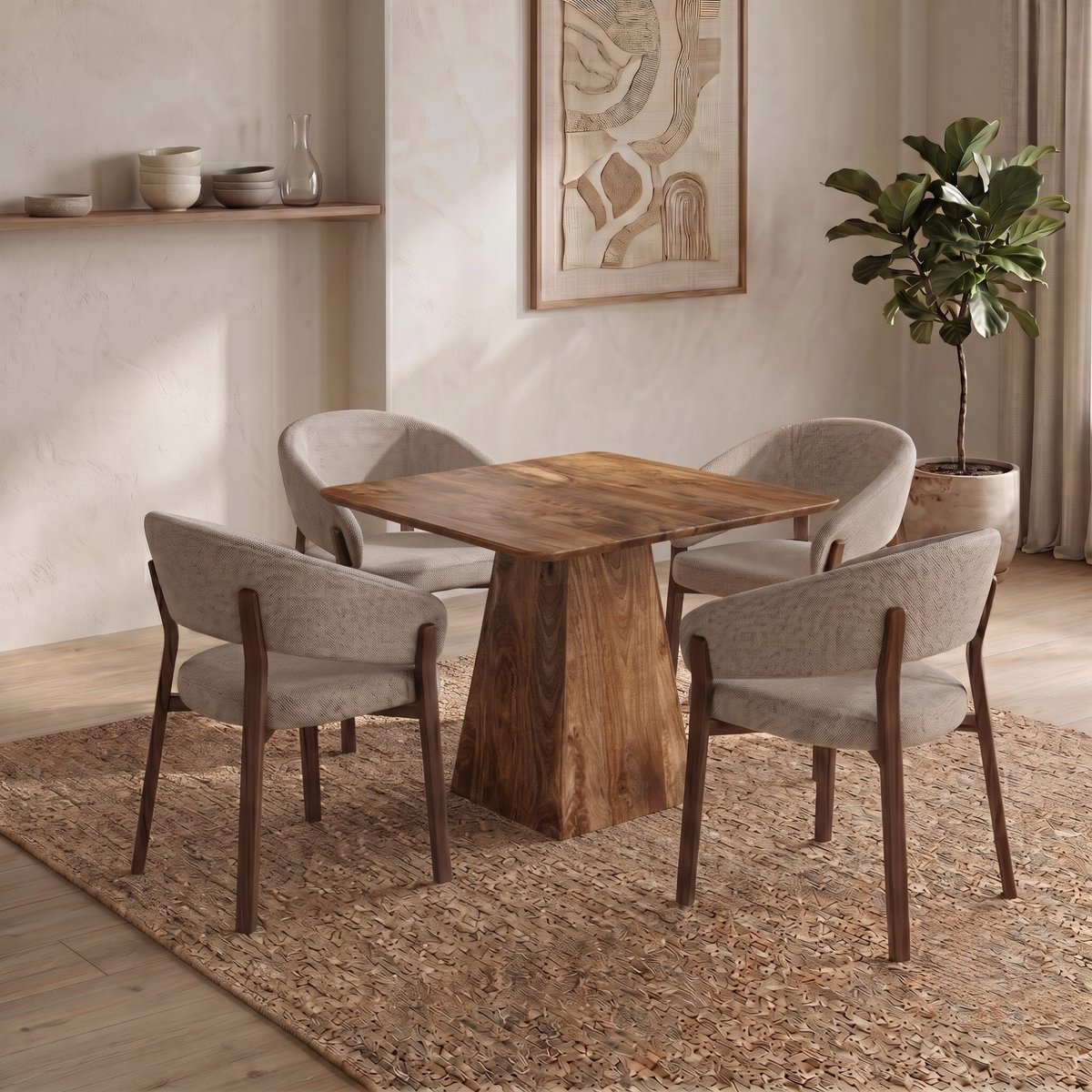 Mangohouten Eettafel Nova Vierkant 90x90 cm Mahom Industrieel - Dinertafel van Mangohout & Metaal - Industriële Eettafel