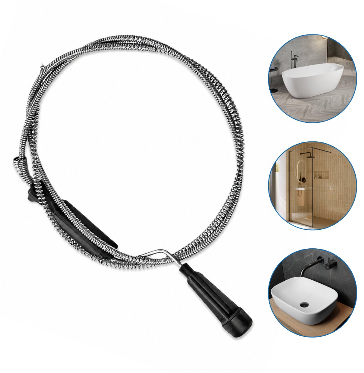 Tomec® Ontstoppingsveer 3 Meter – Rioolveer voor Afvoer, Gootsteen, Doucheputje en Riool Ontstoppen