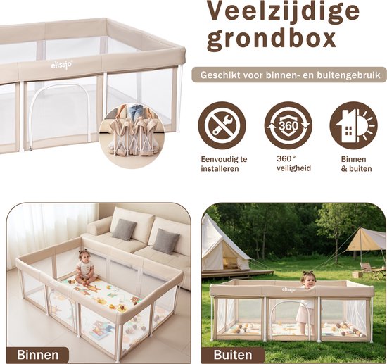Beige grondbox voor binnen en buiten gebruik. Makkelijk te installeren en 360° veiligheid.