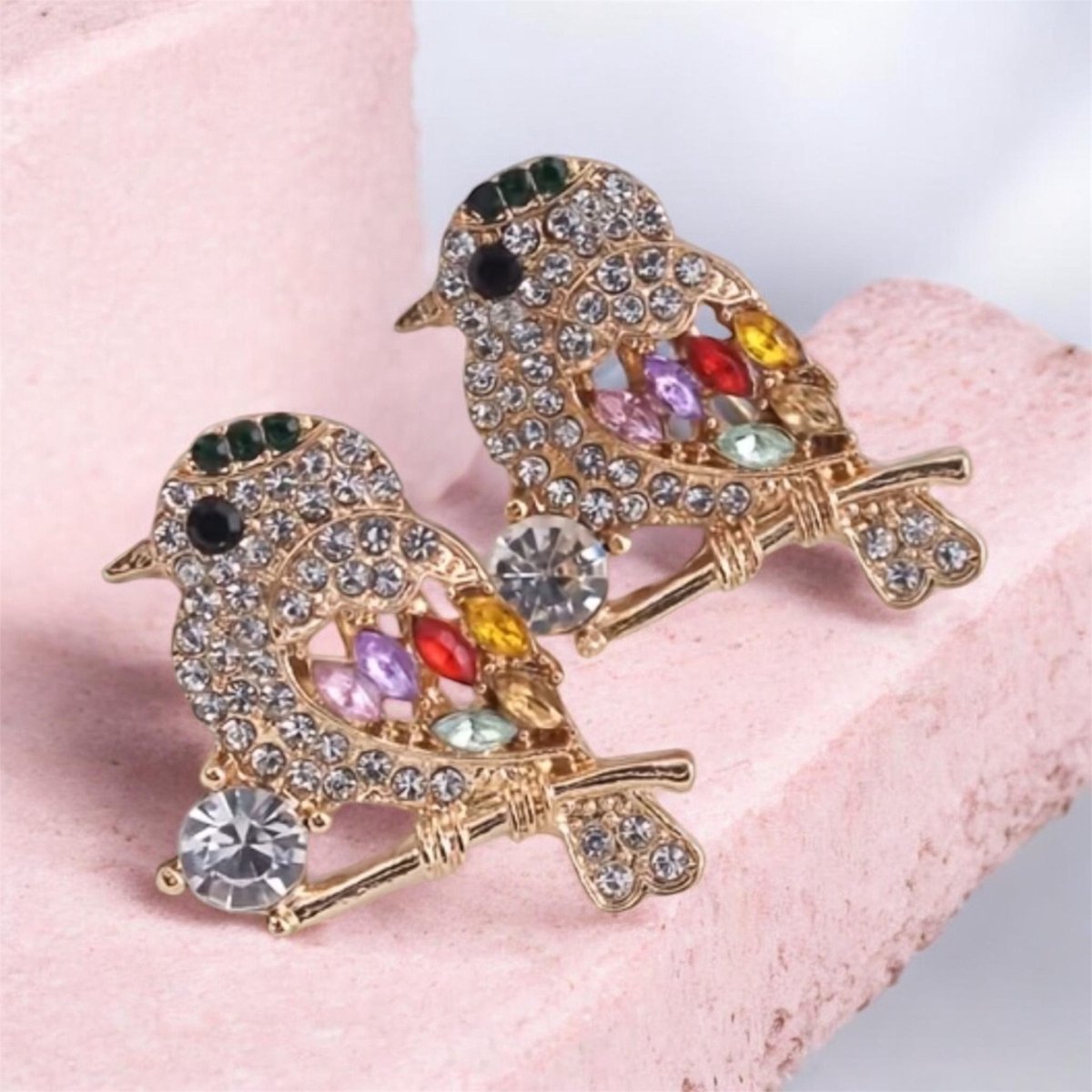 Broche vogeltjes Strass (2 Stuks ) 2.7 x 2.4 cm