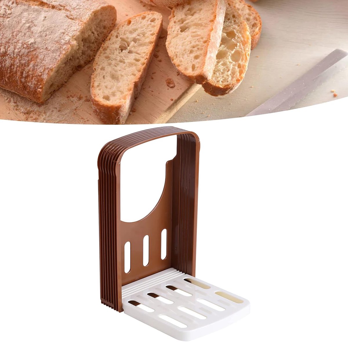 Broodsnijdergids Opvouwbaar - Brood Snijhulp - Gelijkmatig Brood Snijden - 4 Dikte Instellingen - 22 x 14 cm - Koffie