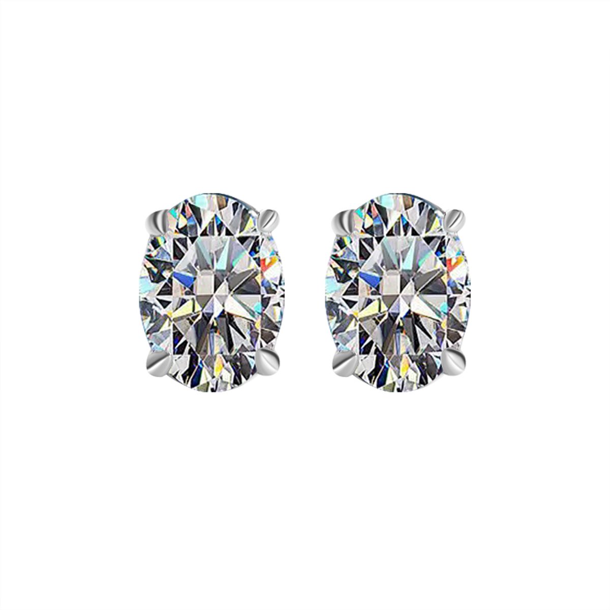 Goldpulse - S925 Sterling Zilver Oorknoppen – Ovale Moissaniet – Dames Sieraden – Tijdloos Elegant