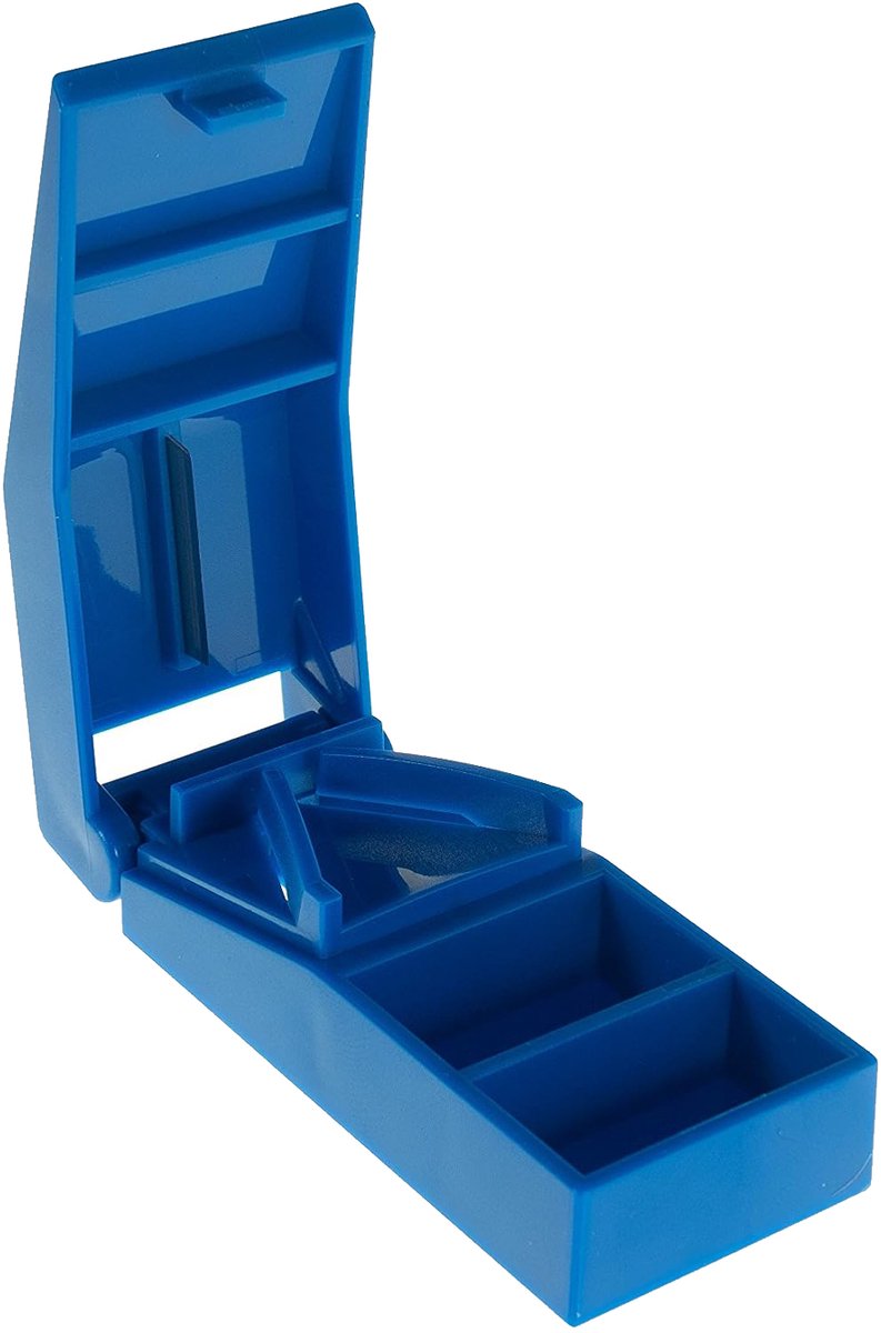 ComfiCare® Pillensnijder - Pillensnijder kleine pillen – Pillensnijder voor harde pillen - Pillendoosje klein – Pillendoos met pillensnijder - Pillen snijder - Pillensplijter – Pill cutter - Blauw
