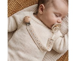 Fopspeenhouder Baby Grijs | Speenkoord Katoen met Madeliefjes | Houten Clip | Speenketting | Kraamcadeau Jongen en Meisje | Babyshower Cadeau | Luxe Speenkoord voor Pasgeboren Baby | Neutraal Babycadeau | Handig Speenkoordje voor Fopspeen | Cadeautip