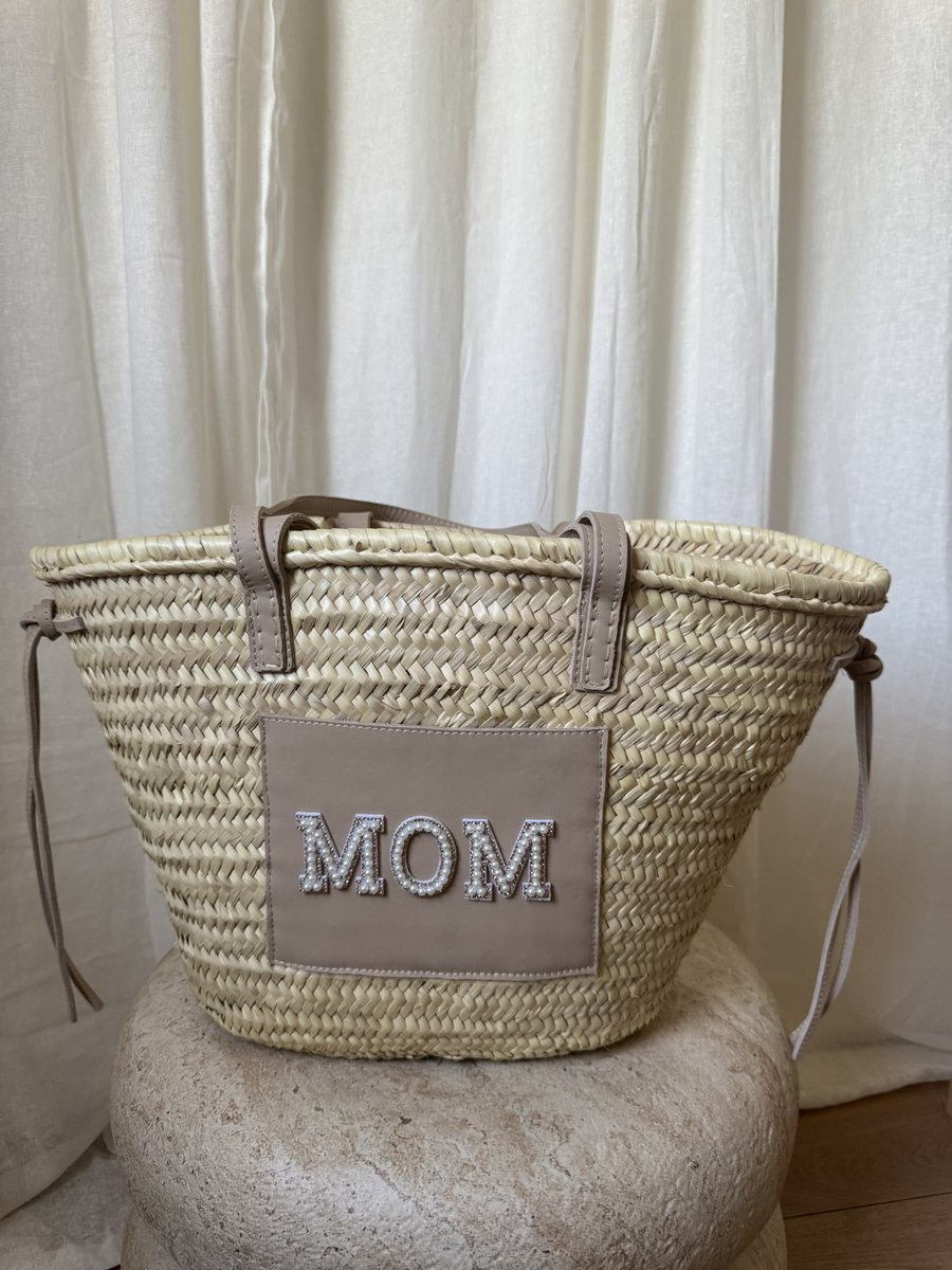 Strandtas - Personalisatie - Beige - Leder - Riet - Palmblad - 100% Natuurlijke Materialen - Boodschappentassen - 55 (L) x 36 (H) - Strandtassen - Rieten strandtas - Lange en korte hengsel - Vakantietas - Zomertas
