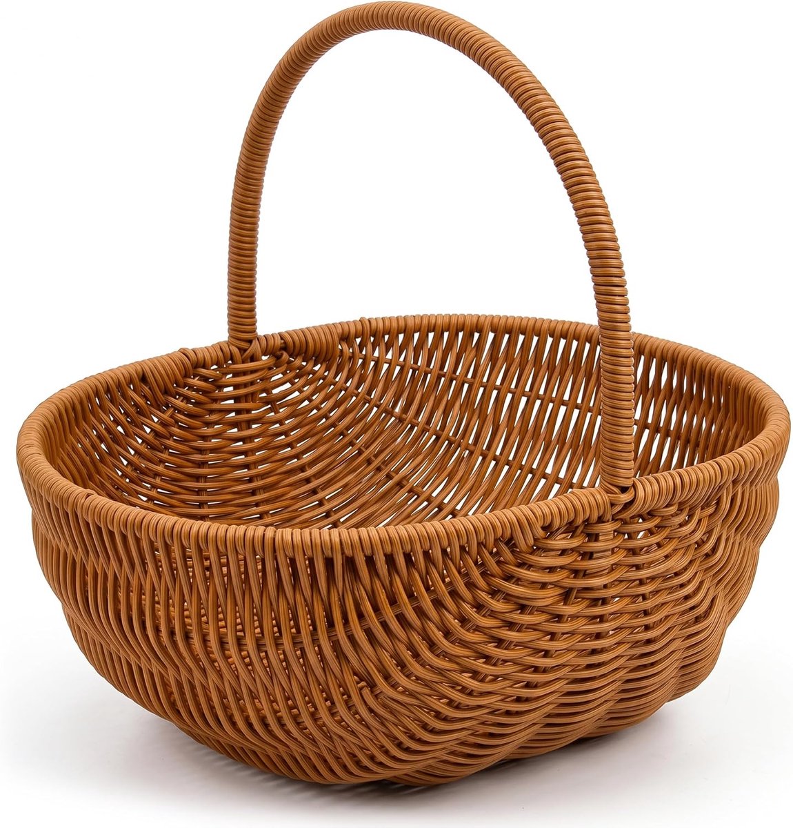 Rieten bloemenmand - Geweven mand - Bloemen decoreren - Handgeweven kunststof rotan - 28.5 x 27.5 x 22 cm - Bruin