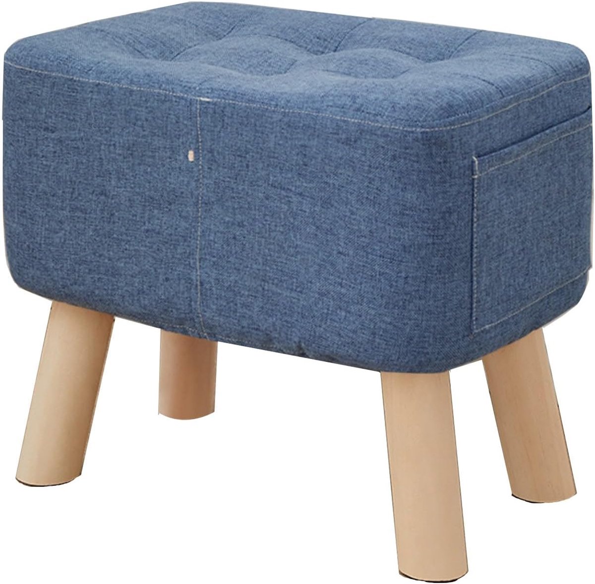 Pluche voetensteun - Kleine bank - Ontspanning thuis - Massief houten poten - 25x40x28cm - Blauw