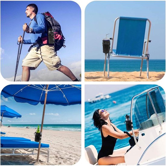 Fiets bidonhouder - bekerhouder - opvouwbaar - Tactische waterfles Pouch - Camping Reizen Sport - Geschikt voor fiets,scooter en rolstoel , golfkar en strand - met netvak en koordvergrendeling - zwart — afbeelding 5