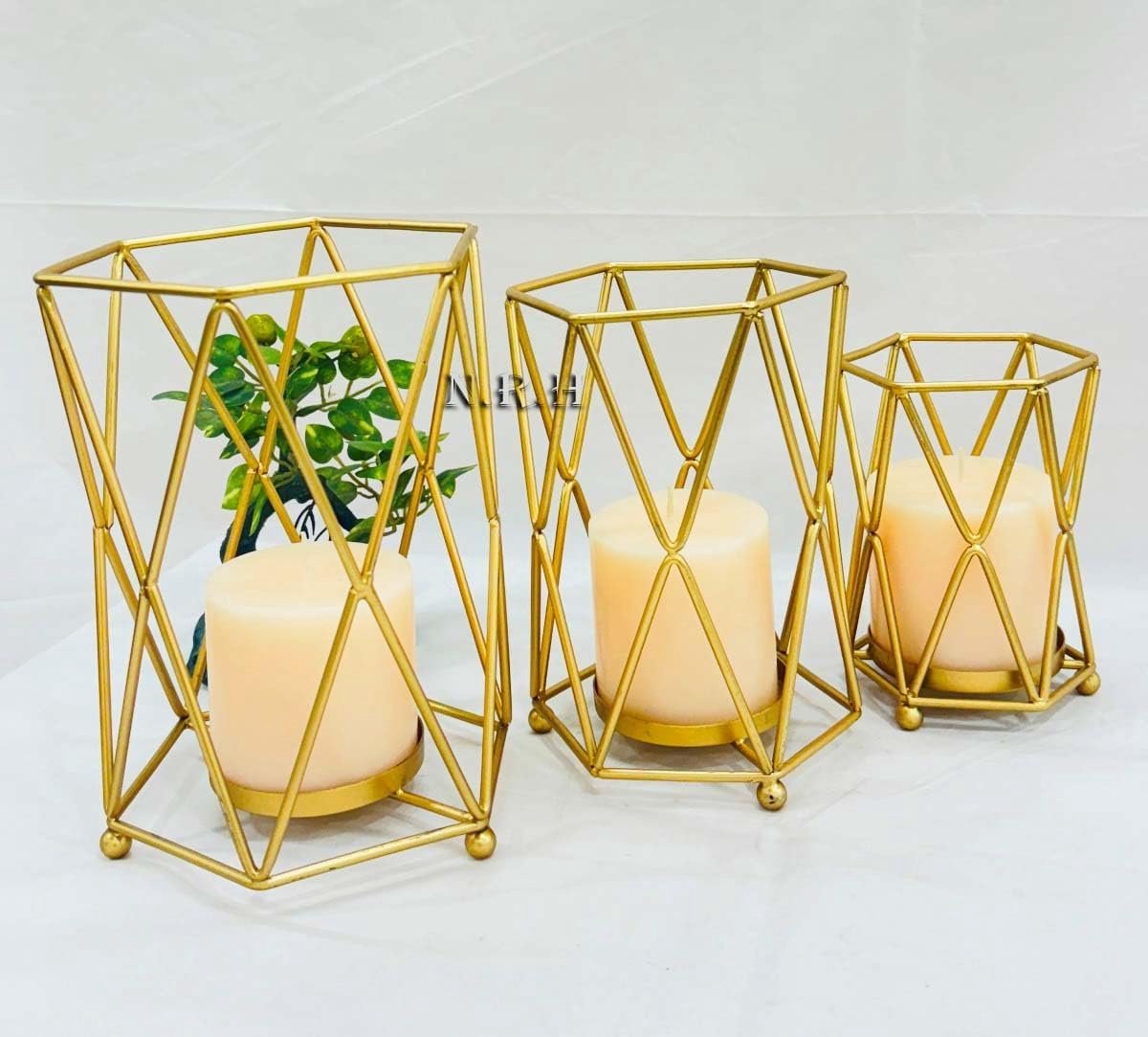 Theelichthouder Set - Decoratieve Houder - Huis Decoratie - Geometrische Vorm - 3 Stuks - Goud