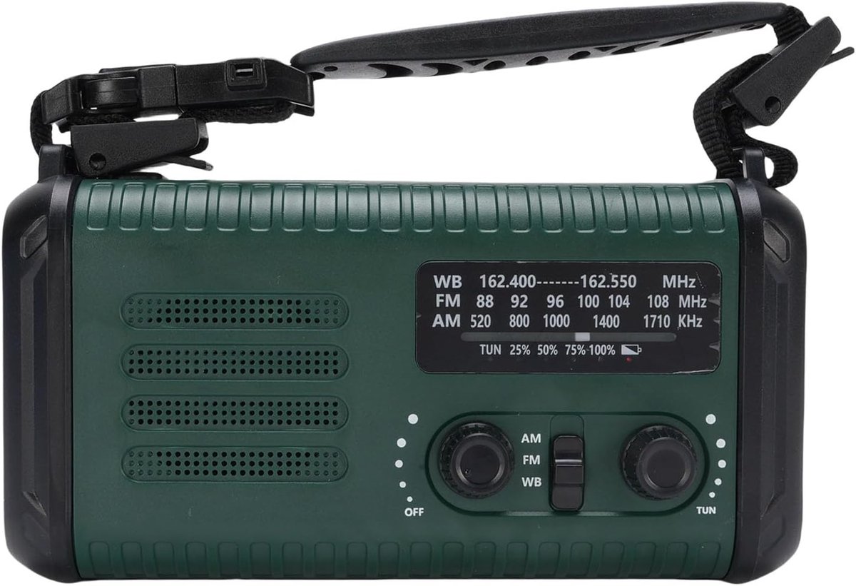 Noodradio - Weerradio Zaklamp - Buitenactiviteiten Kamperen - 20000 mAh Batterij - 21 cm - Groen