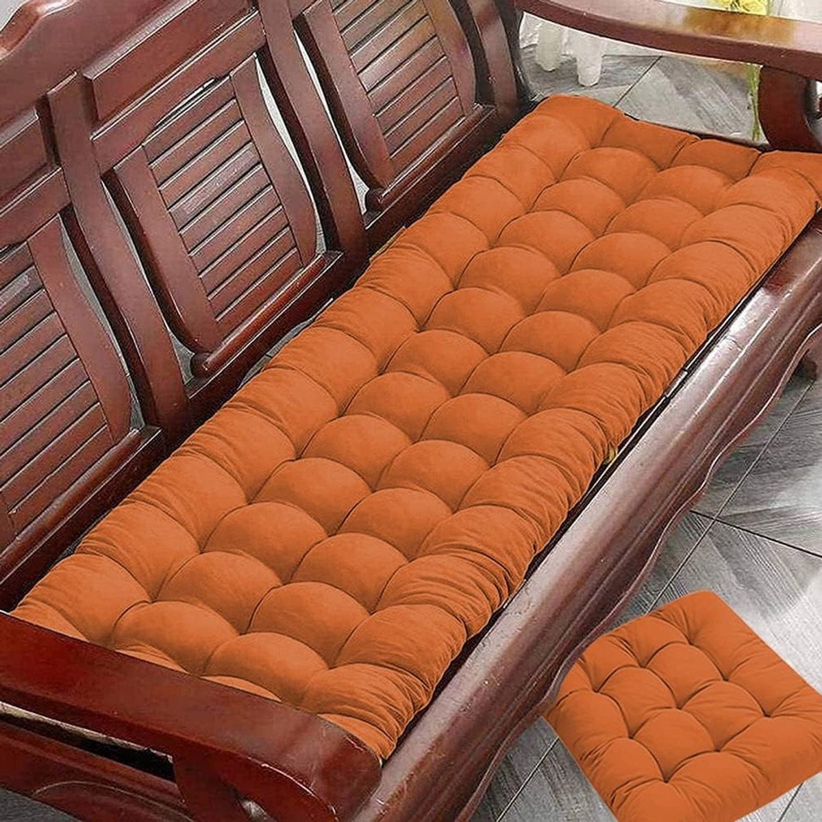 Zitkussen Bank - Kussen voor buiten - Buiten Zitten - Antislip banden - 120x40cm - Oranje