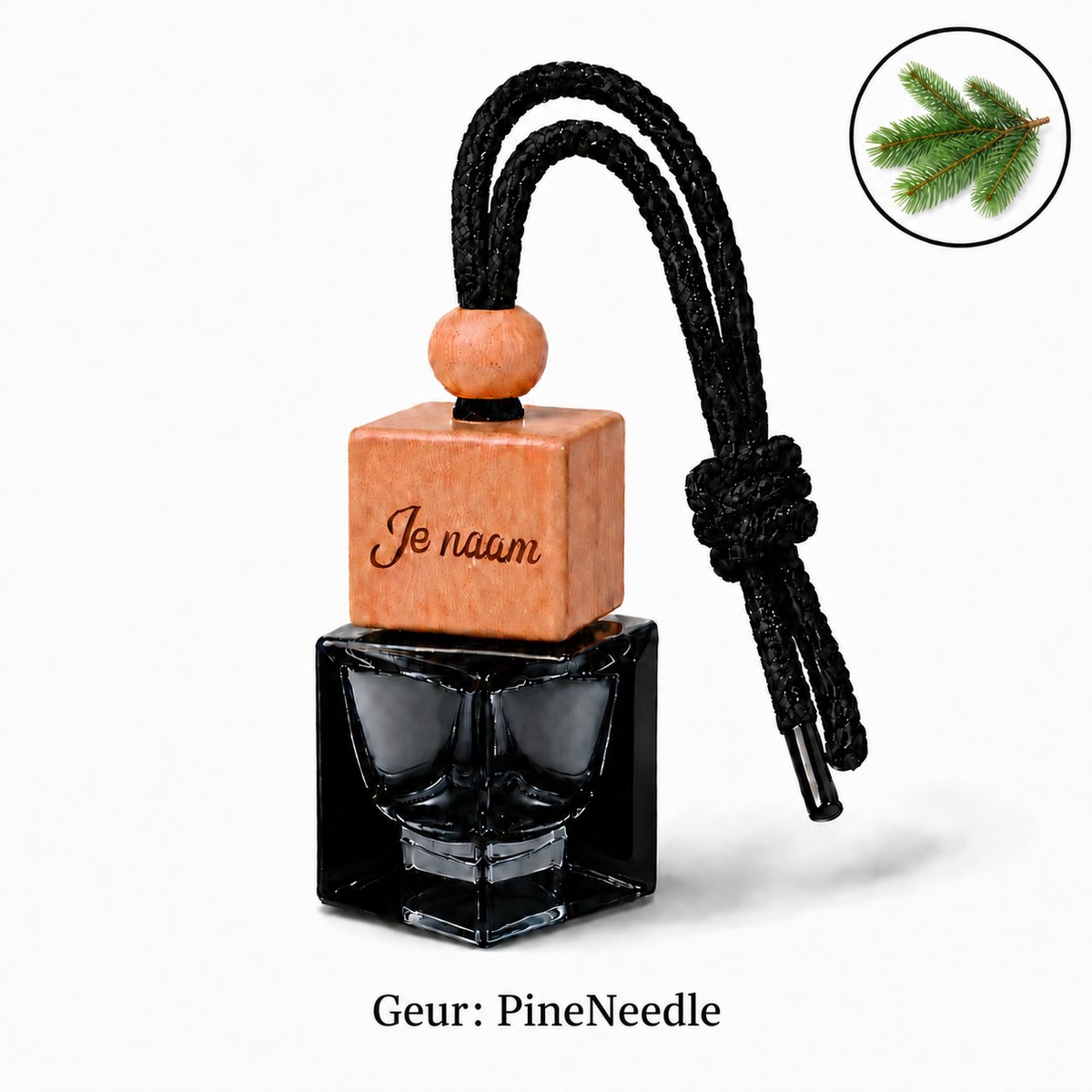 Autoparfum (met eigen naam) - PineNeedle - Huisparfum - Laser gegraveerd - Hanger met koord - 8 ml inhoud