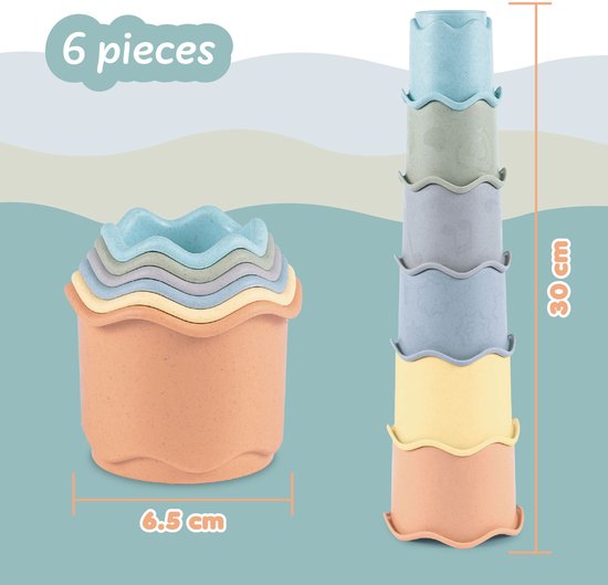 Science4you Baby Stapelbekers 3 in 1 - Baby stapelspeelgoed met 6 bekers, stapelen leren baden strand binnen en buiten, 6 9 12 maanden+ van Science 4 You — afbeelding 2