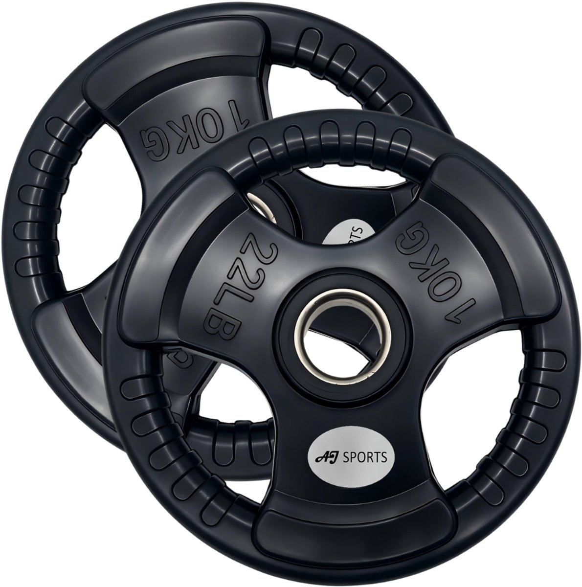 AJ-Sports Olympische Halterschijven 10kg - Rubber - Handgrepen - 50 mm - Ø 50 mm - Zwart - Sport Gewichten voor Thuis - Geschikt voor Fitness, CrossFit & Functional Training