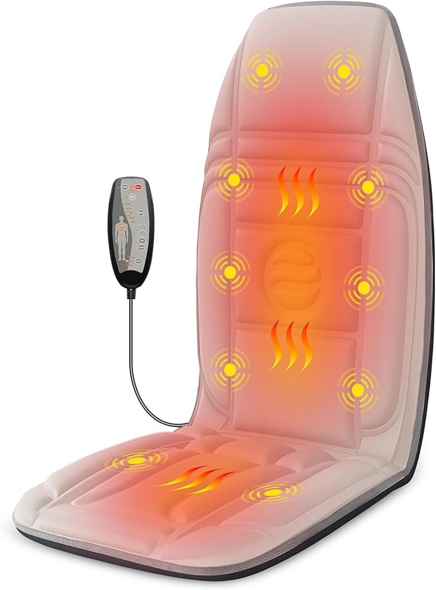 Massagestoelkussen met Warmte & Trillingen - 10 Motoren - Rug & Nek Massage - Beige